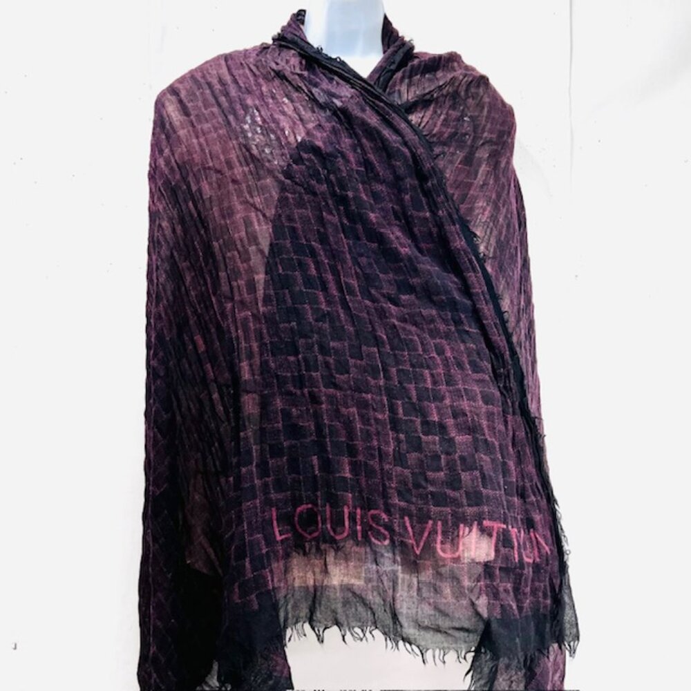 LOUIS VUITTON Etole Fringe Shawl Scarf 70% Cashmere/30% Silk 80" x51" 401910(42 - Picture 6 of 16